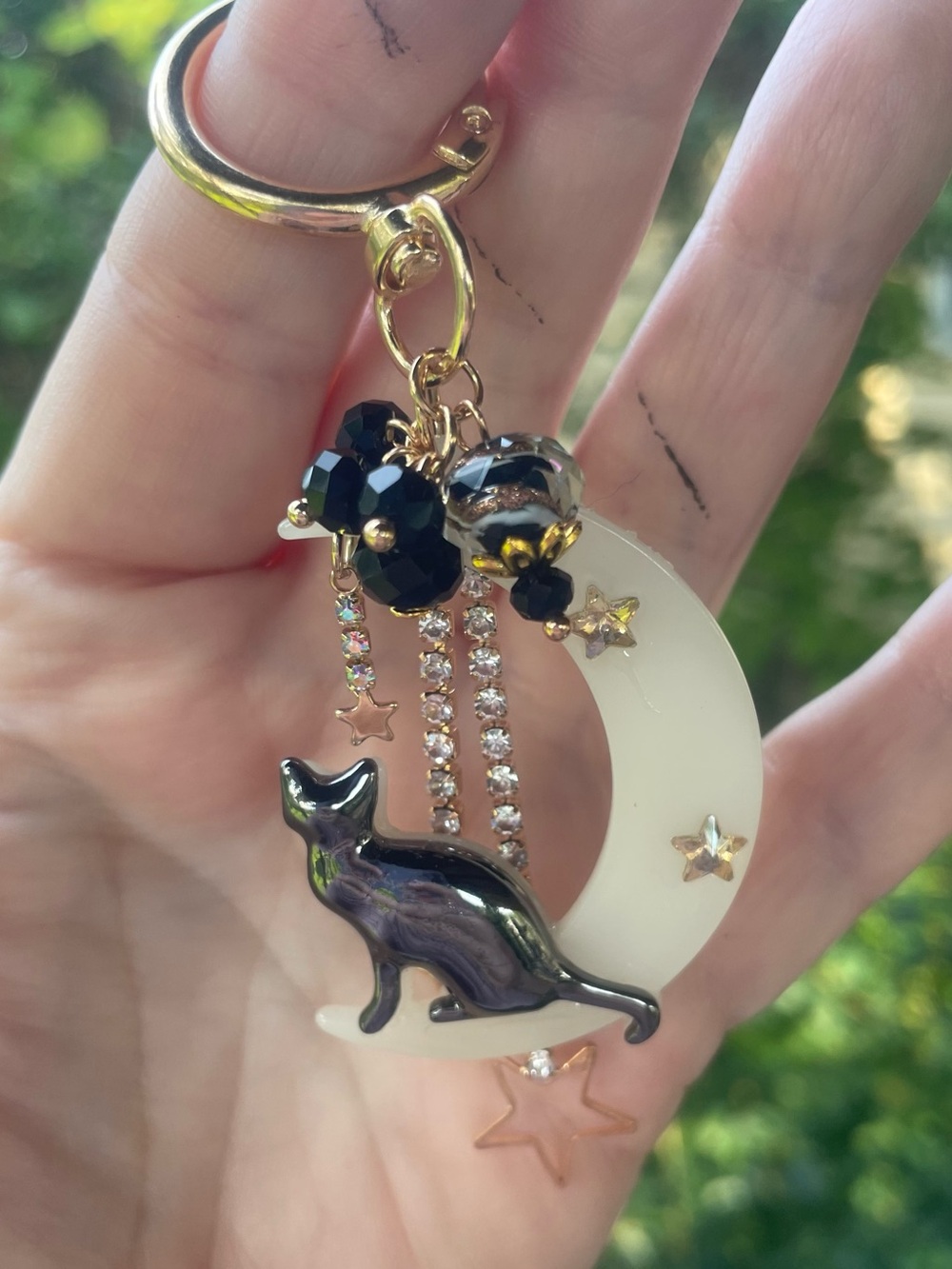 Hand Crafted Cat & Moon Keychain Purse Charm - Picture 7 of 9